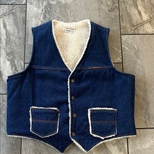 💙 Sedgefield Vintage 70s Denim Vest Sherpa Lined Size XL Unisex
